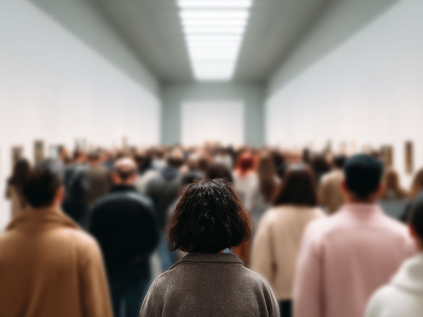 Crowded gallery hall during a major art fair